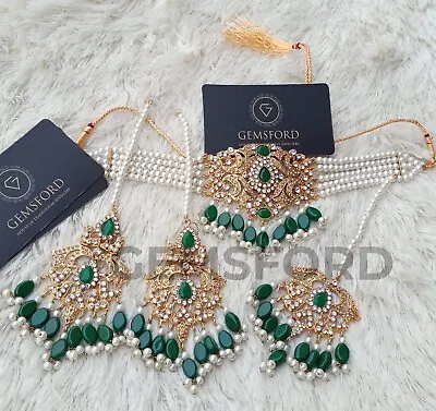 £24.99 • Buy New Indian Pakistani Bollywood Bridal Kundan Jewellery Choker Earrings Tikka Set