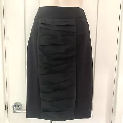 Ted Baker Size 1 UK 8 Black Pencil Skirt With Silk Pleated Trim Back Split Lined • £15.99