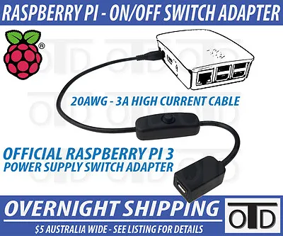 $9.95 • Buy Raspberry Pi 3 OFFICIAL Power Supply ON|OFF Switch Cable Adapter 20AWG Retropie 