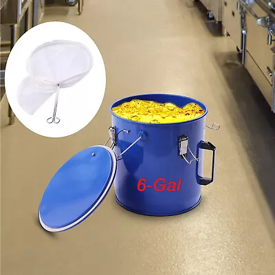 6Gallon Fryer Grease Bucket Blue Oil Bucket Oil Container 22.7L With Filter Bag • $76.14