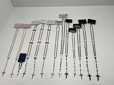 Vintage Lot 13 Rosary Beads Woodplasticbrass Plate Silver Crucifix Necklace  • $49