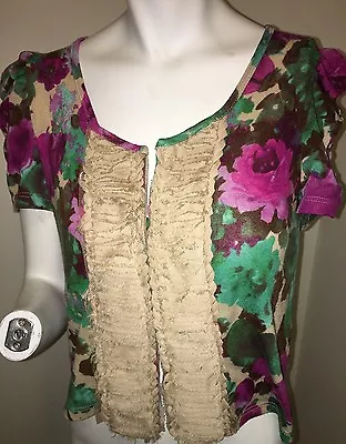 Ventti From Anthropologie Women's Sweater Floral Ruched Lace Front M Medium • $19.99