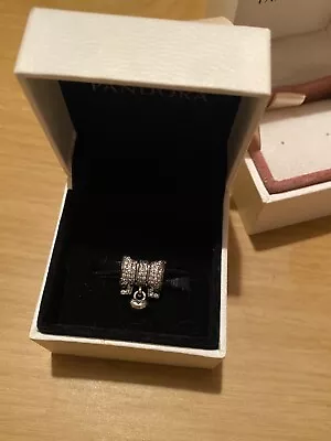 Genuine Pandora Charm Sparkly Ribbon Bow Dangle Heart CZ S925 ALE JC1678 • £8