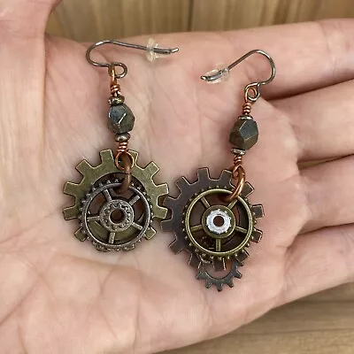 Steampunk Gears Dangle Earrings • $8