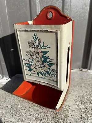 Vintage Metal Match Box Tin Holder Flower Floral Red NL • $25