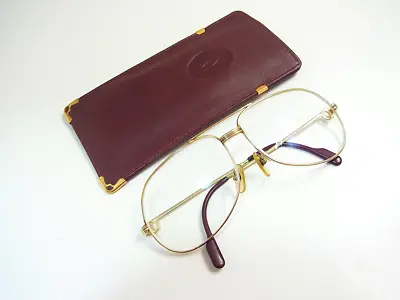 $248 • Buy Auth Cartier Trinity Aviator Eyeglasses Eyewear Gold Frames 62-14-140 W/Case