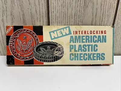 Vintage 1950s Halsam American Plastic Checkers  24 Interlocking 614/24 In Box • $15