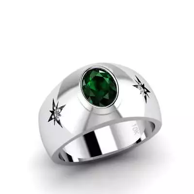 Solid 10K Gold Emerald Male Ring With Natural DIAMONDS May Birthstone Men's Jewe • $889
