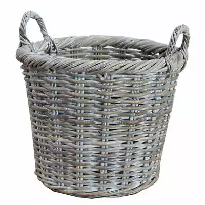 £25 • Buy White Wash Rattan Round Wicker Storage Floor Log Basket Woven Handles Home Decor
