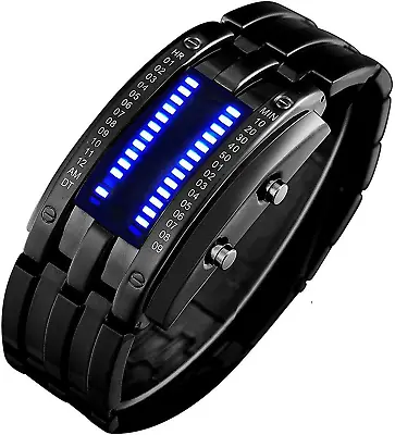 Creative Mens Binary Matrix Blue LED Digital Watch Fashion Classic Black Plated • $34.99