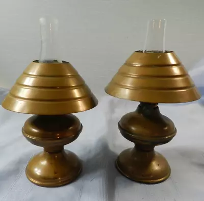 Vintage PAIR Copper Miniature Oil Lamps WITH SHADES Acorn MGF • $19.99