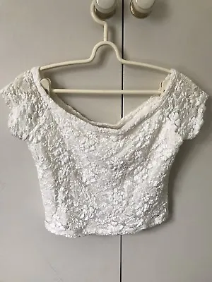 $14.88 • Buy Hollister Lacey Off Shoulder Cropped Top SiZe M 10 Off White Stretchy Textured