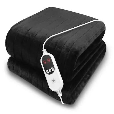 Heated Throw Electric Over Blanket Black 160cm X 120cm Soft Fleece Washable • $46.73