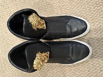 Versace Men’s Palazzo 43.5 10.5 Black Gold Leather  Medusa Authentic 100% • $220