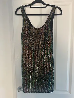 £2 • Buy Topshop Sequin Embellished Stretch Mini Party Dress In Green/gold Size UK 12