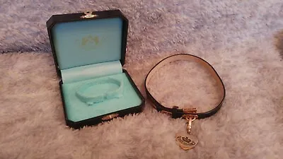£75 • Buy Juicy Couture Rare Black Leather Charm Holder Bracelet With Heart Charm VHTF