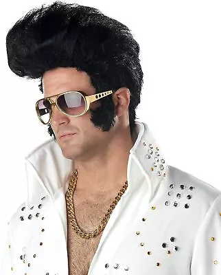 Rock N' Roll Wig Elvis Black 50's Fancy Dress Halloween Adult Costume Accessory • $28.57