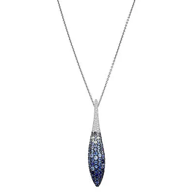 Salavetti Diamonds & Blue Sapphire Pendant Necklace 18K White Gold 0.23Cttw • $3230.99