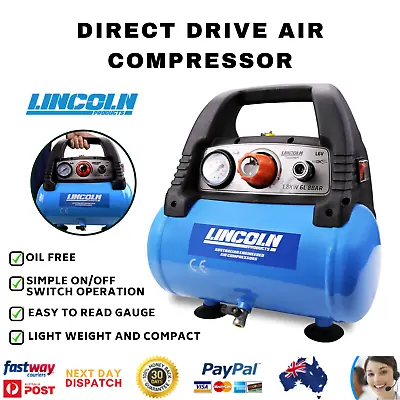 Lincoln 6L 1.8Kw Air Compressor Portable Direct Drive Compact Powerful L6V 240V • $221.46