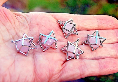 5 Broken Need Soldering Rose Quartz Sphere Merkaba Pendants 3/4  Bargain Resell • £4.99