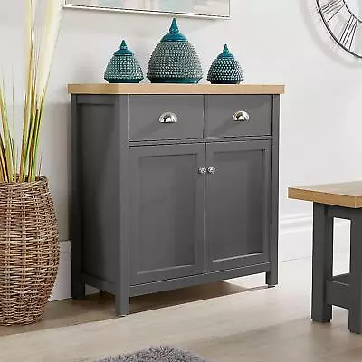 Sideboard 2 Door 2 Drawer Dark Grey Oak Storage Cupboard Shelf Metal Handles • £79.99