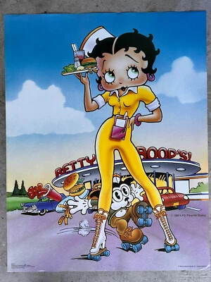 £11.80 • Buy Vintage Betty Boop Poster 1988, Restaurant Waitress On Roller Skates 28x22”