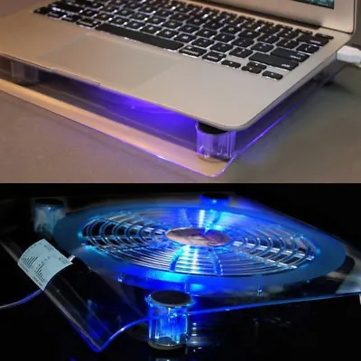 12 -15  Laptop Cooler Cooling Pad Stand Tray With USB Powered Fan Blue Light UK • £9.94