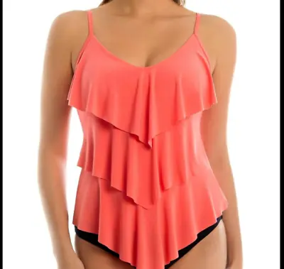 NEW MAGICSUIT By Miraclesuit Sz 10 RITA Tankini Top Swimsuit Samba Orange Tiers • $25.09