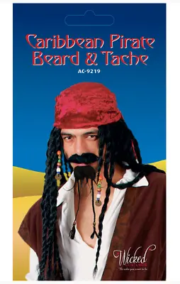 NEW Carribbean Pirate Beard & Tash Jack Sparrow Fancy Dress Accessories • £4.99