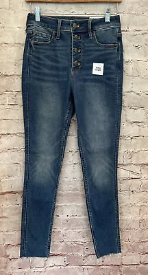 Old Navy ROCKSTAR Super Skinny Jeans Size 2 Extra High Rise Button-Fly Ankle RAW • $23.80