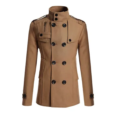 Men's Double Breasted Trench Coat Winter Jacket Formal Peacoat Overcoat Outwear • $49.99