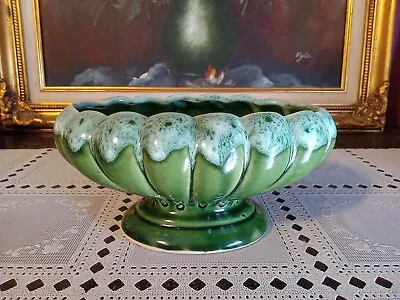 Vintage UPCO 908-USA Green Drip Glazed Oval Pedestal Pottery Planter 7  Long • $24.99