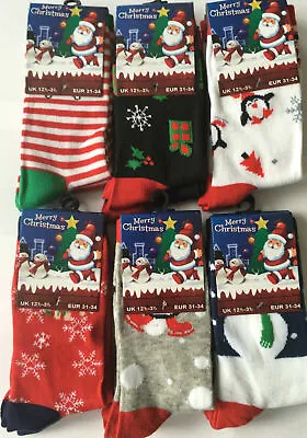 £4.95 • Buy Kids Christmas Socks Boys Girls 6 Pairs Ladies Christmas Design Socks