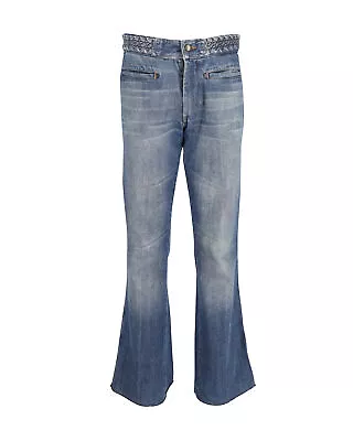 Yves Saint Laurent Flared Hem Jeans In Washed Blue Cotton Denim FR48 • £141