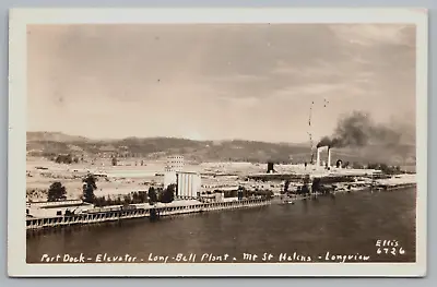 Postcard RPPC Port Dock Elevator Long Bell Plant Mt St Helens Longview WA • $9.50