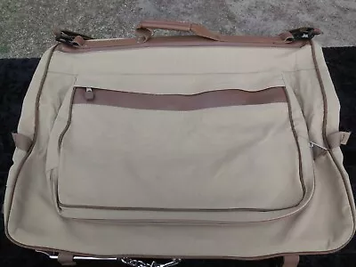 Very Nice Eddie Bauer Ford Canvas & Leather Fold Up Hanging Garment Travel Bag • $49.99