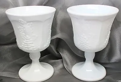 Indiana Colony Pair Of HARVEST GRAPE Milk Glass Water Goblets • $6.99