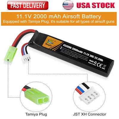 11.1V Lipo Battery Airsoft RC 2000mAh 30C Rechargeable Mini Tamiya Connector USA • $17.85