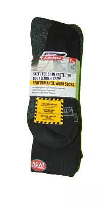2 Pair Dickies Premium Steel Toe Boot Length Work Socks Black Size 6-12 Cushion • $17.10