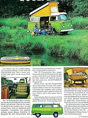 1978 Volkswagen Bus CAMPER-Sleeps Six Vintage Original Print Ad 8.5 X 11  • $7.96