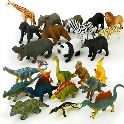 12Pcs Animal Model Plastic Figures Jungle Wild Ocean Zoo Animal Playset Toy Set • £7.99