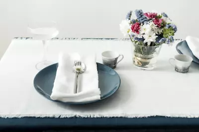 White Linen Table Runner With Fringes – Perfect For Weddings And Beyond • $52.95