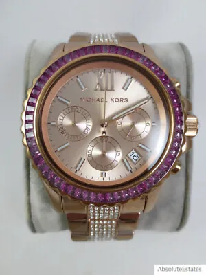 NEW Michael Kors Everest Pink Crystal Rose Gold Chronograph Watch MK7211 NWT • $168.99