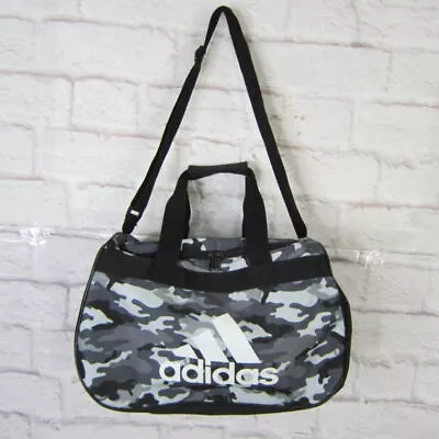 Adidas Camo Print Duffel Bag BLACK & GRAY LOGO ZIP TOP Fits Gym Locker • $22.99