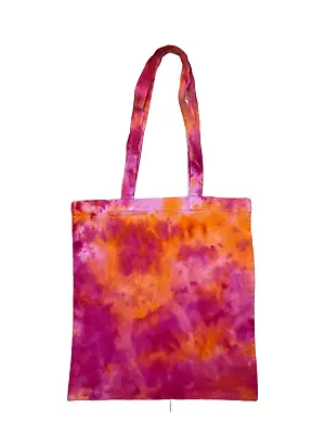 Hand Dyed Tie Dye Tote Bag Natural Cotton Pink Orange Blue Yellow Green Lilac • £10