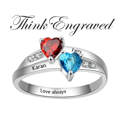 Personalized 2 Birthstones True Hearts Mothers Ring 2 Engraved Names • $46.50