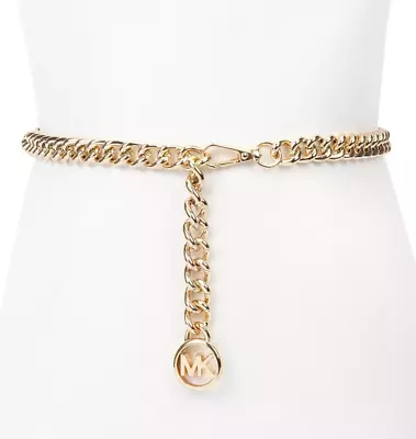 Michael Kors Woman's Belt Size S/M/L Gold Chain Adjustable Signature Charm  FU99 • $23.99