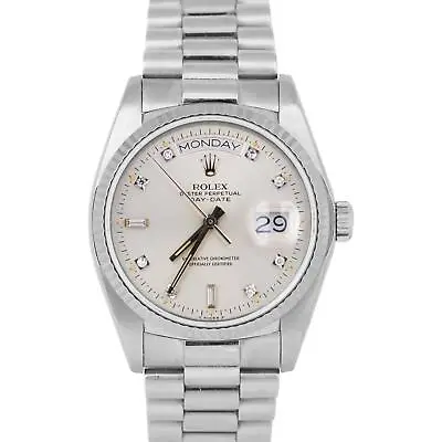 1984 Rolex Day-Date President SILVER DIAMOND 36mm 18K White Gold Watch 18039 • $15993.51