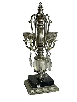 Candle Holder Pewter Dilly Mfg On Marble Six Arm Art Deco -missing 1 Hang • $33.50