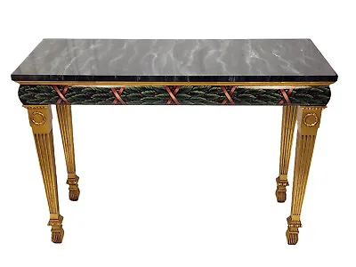 KARGES 'ROTHSCHILD' Neoclassical FAUX MARBLE PARCEL GILT CONSOLE TABLE • $1500